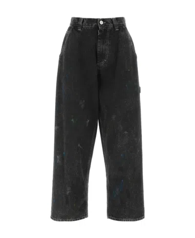 Maison Margiela Paint-effect Wide-leg Jeans In Black