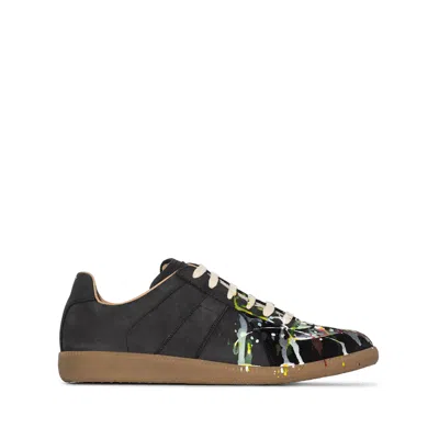 Maison Margiela Replica Paint Splatter Leather Sneakers Size 10 In Black