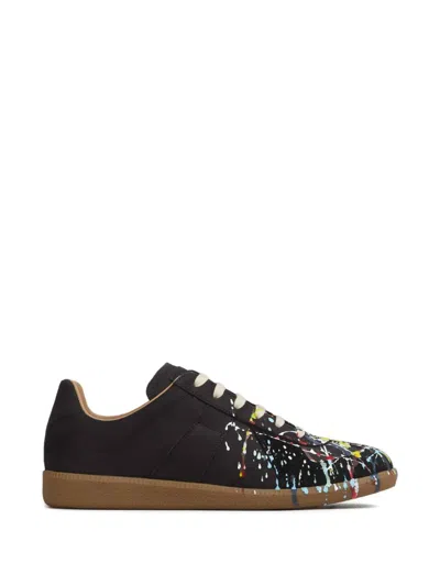 Maison Margiela Replica Paint Splatter Leather Sneakers Size 10 In Black