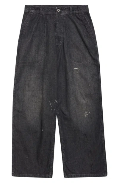 Maison Margiela Paint Splatter Wide Leg Jeans In Black