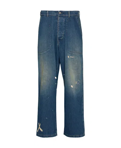 Maison Margiela Paint-splatter Wide-leg Jeans In Blue