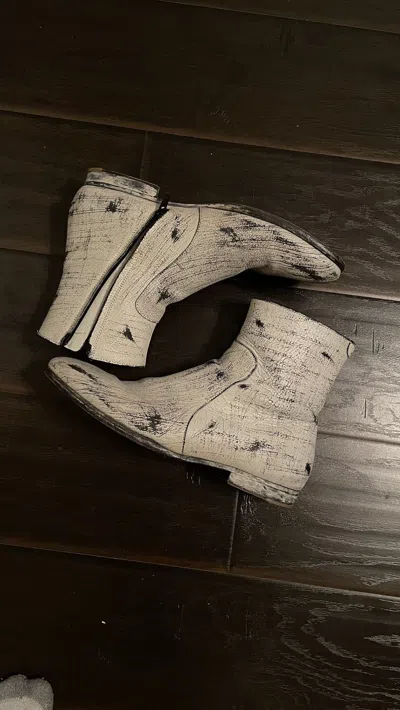 Pre-owned Maison Margiela Painted Campus Boots In White