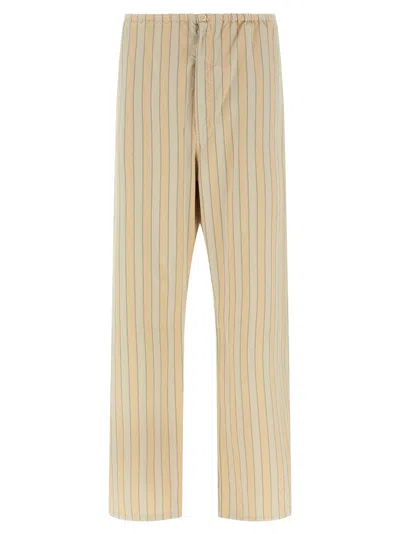 Maison Margiela Striped Pajama Trousers Button Detail Back Pocket In Neutral