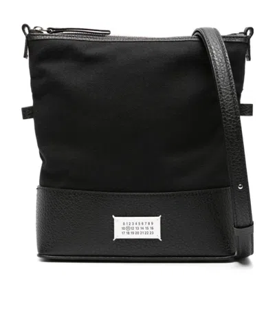 Maison Margiela Panelled-design Cotton-leather Crossbody Bag In Black