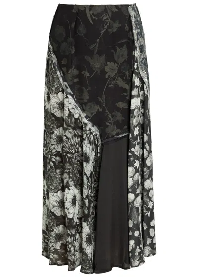 Maison Margiela Panelled Floral-print Embellished Silk Midi Skirt In Multi