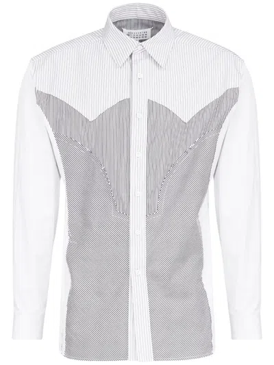 Maison Margiela White And Grey Cotton Shirt In Black