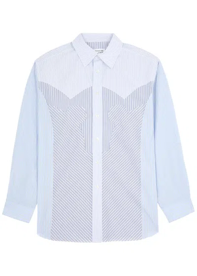 Maison Margiela Panelled Striped Cotton Shirt In White And Blue