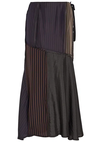 Maison Margiela Panelled Striped Satin Midi Skirt In Multi