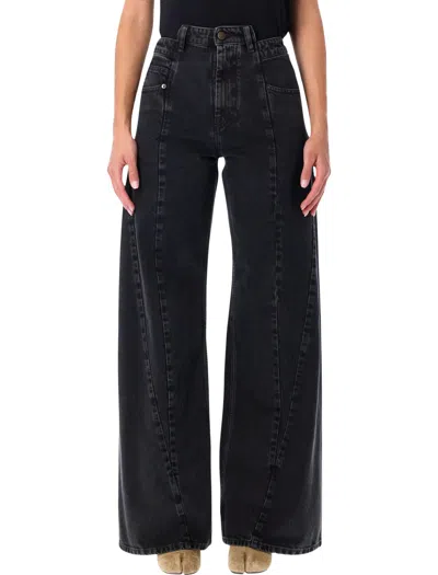 Maison Margiela Black Jeans With Wide Leg And Four-stitch Moniker Logo In Denim Woman