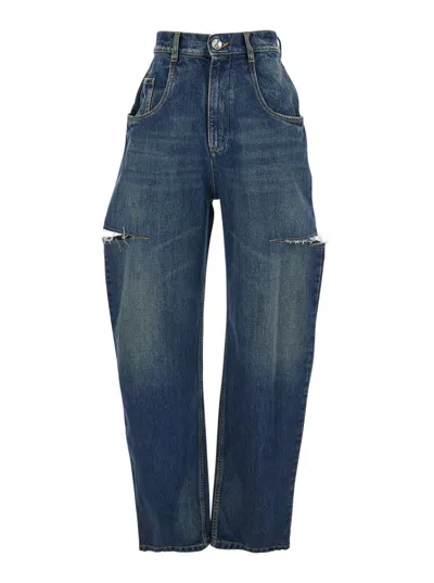 Maison Margiela Ripped Cutout High Waist Straight Leg Jeans In Blue