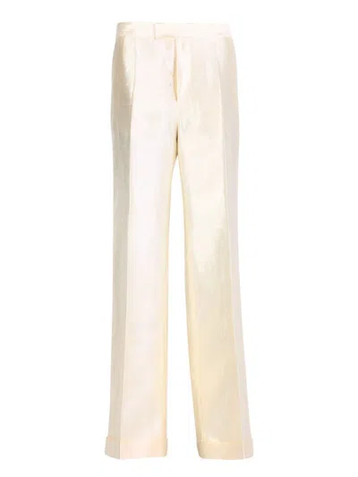 Maison Margiela Mohair & Silk High Rise Straight Pants In Beige