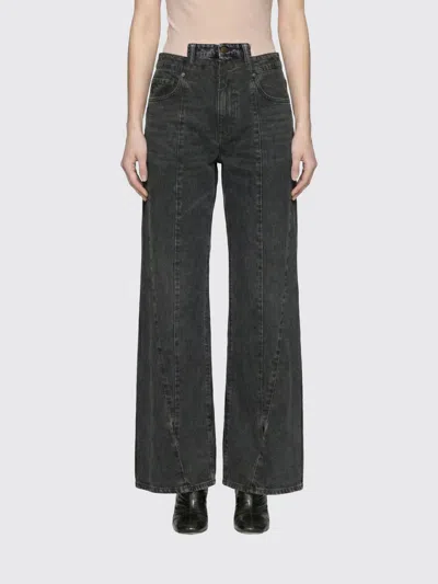 Maison Margiela Black Jeans With Wide Leg And Four-stitch Moniker Logo In Denim Woman