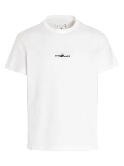Maison Margiela White Crew Neck Short-sleeve T-shirt With Subtle Logo In Gray