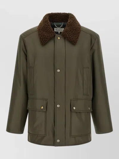 Maison Margiela Parka Shearling Collar Long Sleeves Pockets In Green