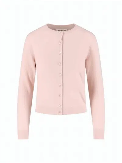 Maison Margiela Pastel Pink Wool Cardigan With Ribbed Cuffs In Multi