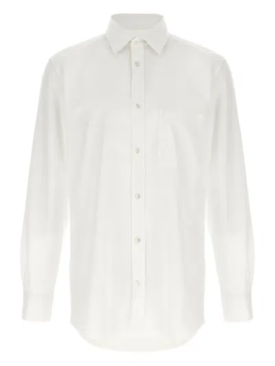 Maison Margiela White Cotton Poplin Shirt With Chest Pocket And Raw Hem