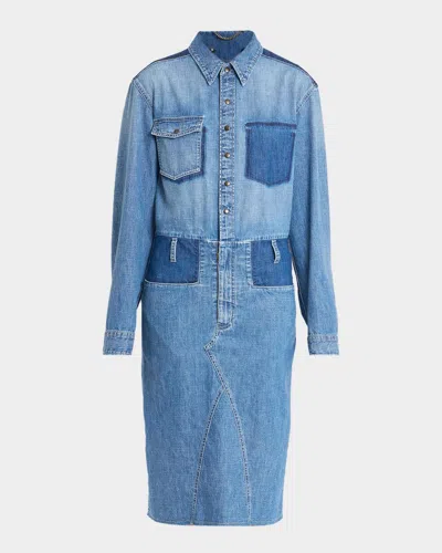 Maison Margiela Patchwork Denim Midi Shirtdress In Blue