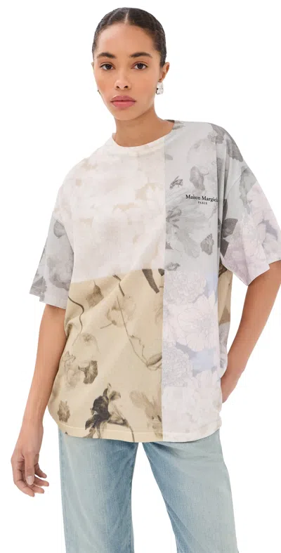 Maison Margiela Patchwork Floral T-shirt Beige Flowers In Gray