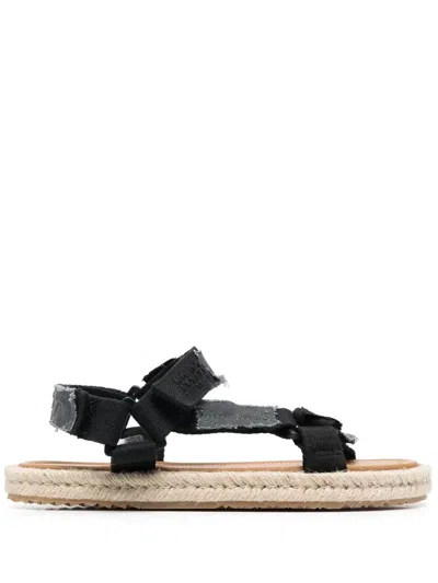 Maison Margiela Textured Fabric Strappy Trek Sandals In Black