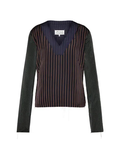 Maison Margiela Printed Long-sleeve Top Woman Blue And Black