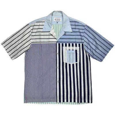Pre-owned Maison Margiela Patchwork Striped Asymmetrical Shirt - Ss19 In Blue