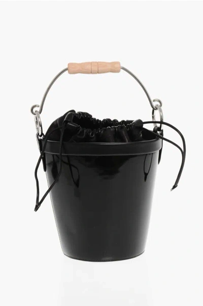 Maison Margiela Patent Leather Bucket Bag With Wood Handle