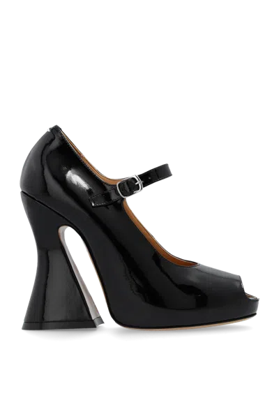 Maison Margiela Open-toe Patent Leather Pumps With Strap Heel 13 Cm In Black