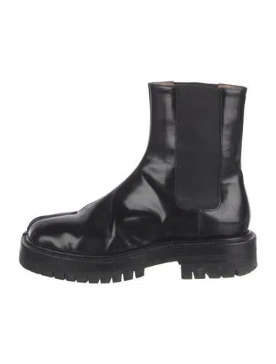 Pre-owned Maison Margiela Patent Leather Printed Chelsea Boots In Black