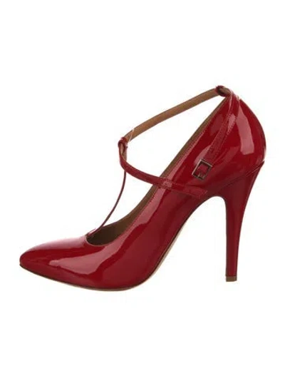 Pre-owned Maison Margiela Patent Leather T-strap Pumps In Red