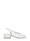 Maison Margiela Pearly Leather Tabi Slingback With Ankle Belt In White