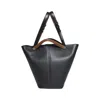 Maison Margiela Pebbled Black Leather Tote Bag With Contrasting Handles In Purple