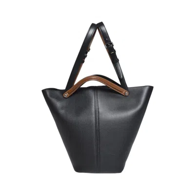 Maison Margiela Pebbled Black Leather Tote Bag With Contrasting Handles In Purple