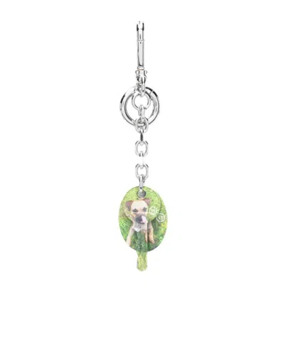 Maison Margiela Dog-print Keyring In Metallic