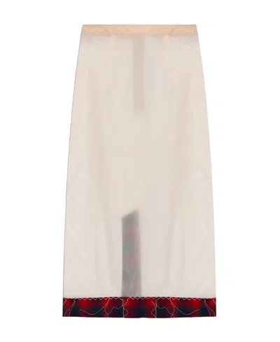 Maison Margiela Pendleton-check-hem Sheer Skirt In Pink