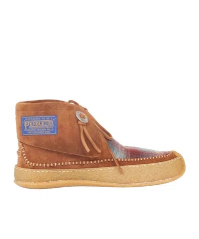 Maison Margiela Pendleton Leather Boat Shoes In Brown