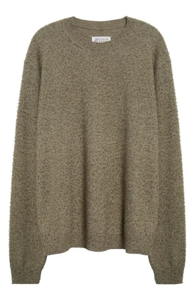 Maison Margiela Pilled Wool & Cotton Crewneck Sweater In Sage Green
