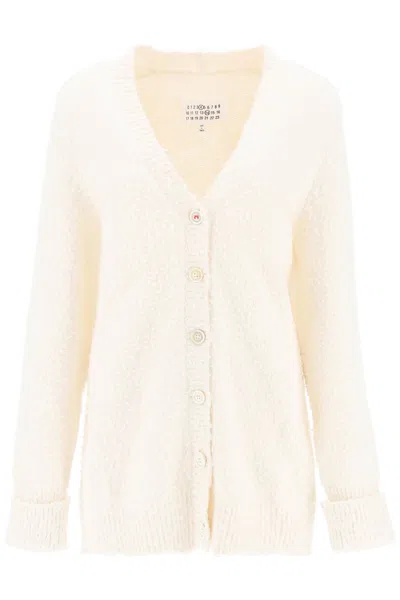 Maison Margiela Ivory Cotton Blend Oversize Cardigan White  Donna Xs In Cream