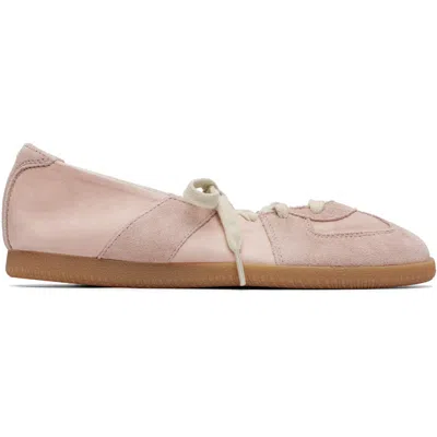 Maison Margiela Leather Lace Up Ballerina Shoes Flat In Pink