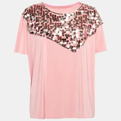 Pre-owned Maison Margiela Pink Sequin Embellished Jersey T-shirt L