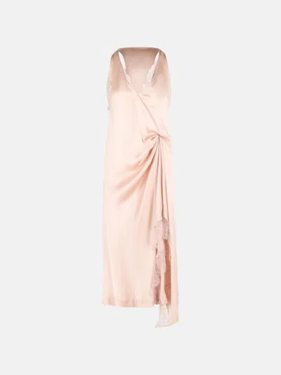 Maison Margiela Silk Blend Draped Sleeveless Lace Midi Dress In Pink