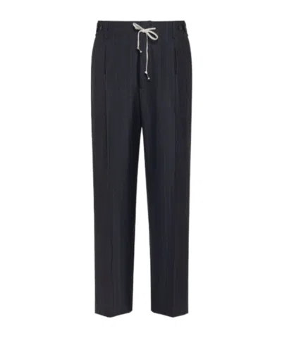 Maison Margiela Pinstripe Wool Drawstring Trousers In Black