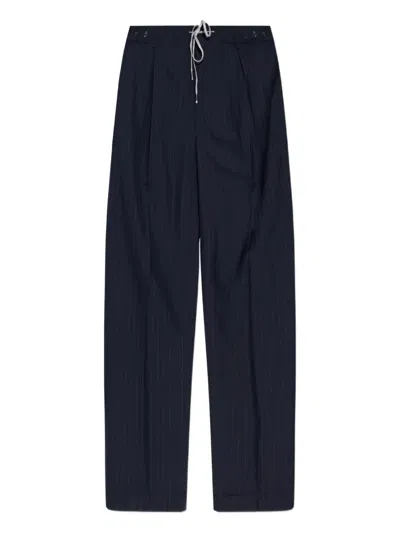 Maison Margiela Wool Pinstripe Trousers With Drawstring Waist Clothing In Blue