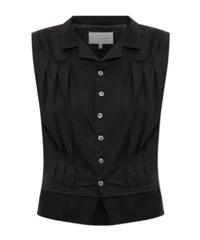 Maison Margiela Pleated Button-up Vest In Black