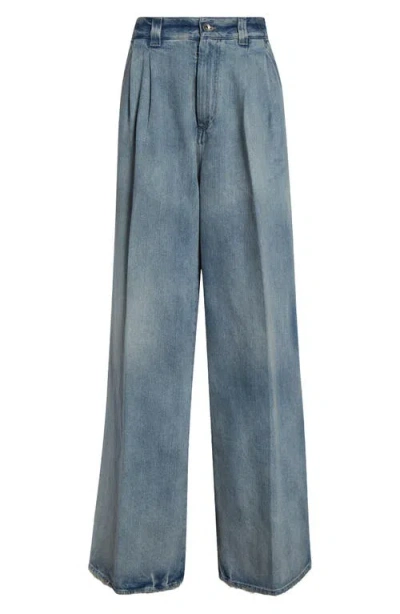 Maison Margiela Pleated Distressed Wide Leg Jeans In Light Blue