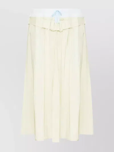 Maison Margiela Pleated Poplin Midi Skirt With Ribbon Detail In Neutral
