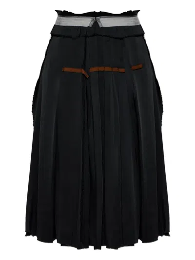 Maison Margiela Pleated Raw-cut Midi Skirt In Black