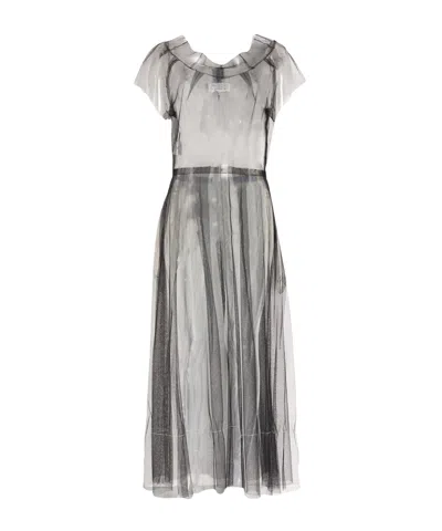 Maison Margiela Pleated Short-sleeve Dress In Gray