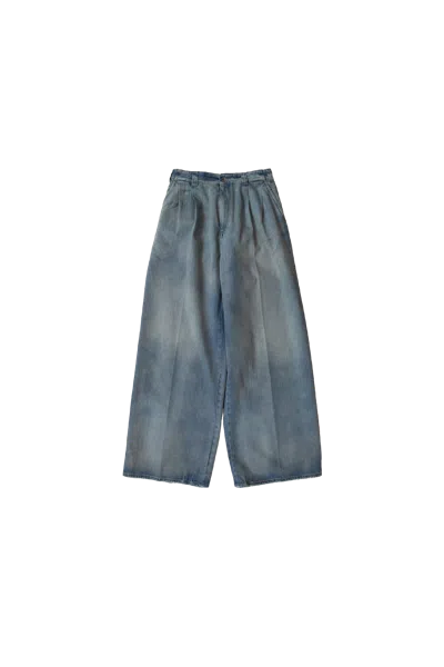 Maison Margiela Pleated Wide Leg Jeans Blue
