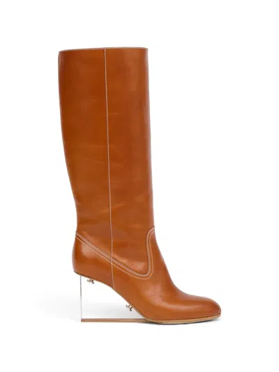 Maison Margiela Plexi Contrast-stitch Wedge Boots In Brown