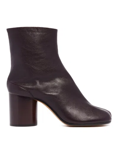 Maison Margiela Plum Leather Tabi Ankle Boots In Black